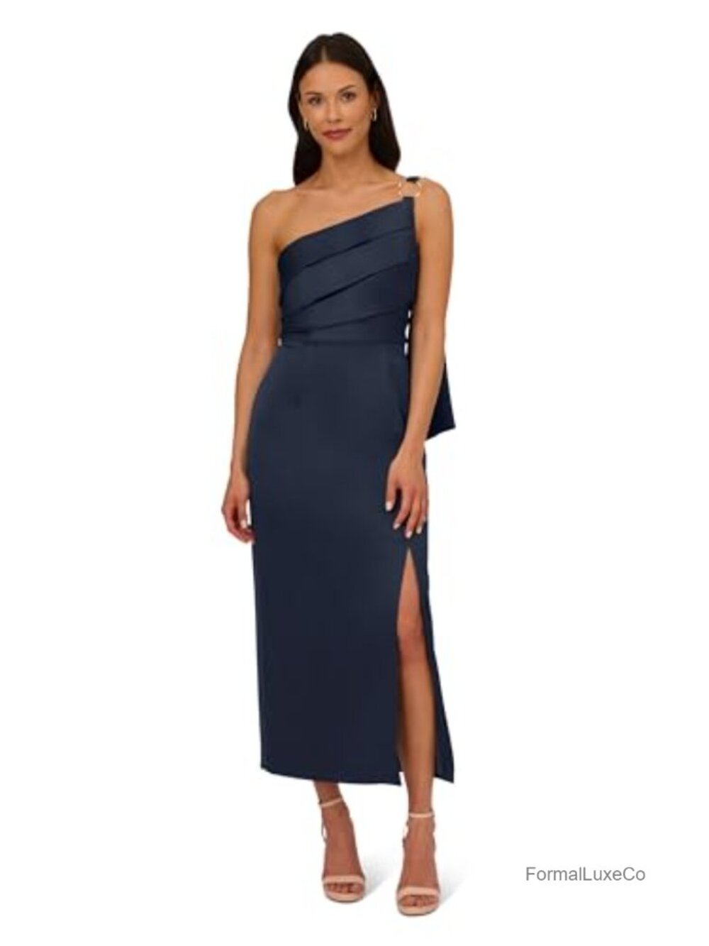 Satin Crepe One Shoulder Column Formal Evening Dress